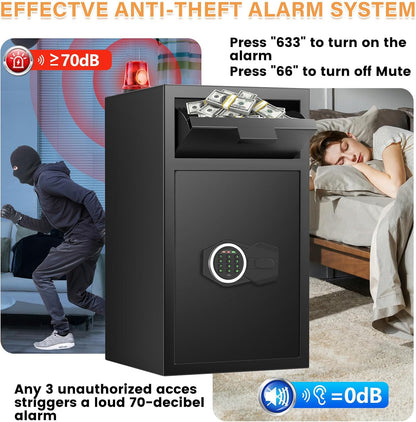 2.12 Cub Fireproof Waterproof, Security Home Safe with Fireproof Document Bag ,Inner Cabinet and LCD Display, Large Safe Box for Money Jewelry Documents