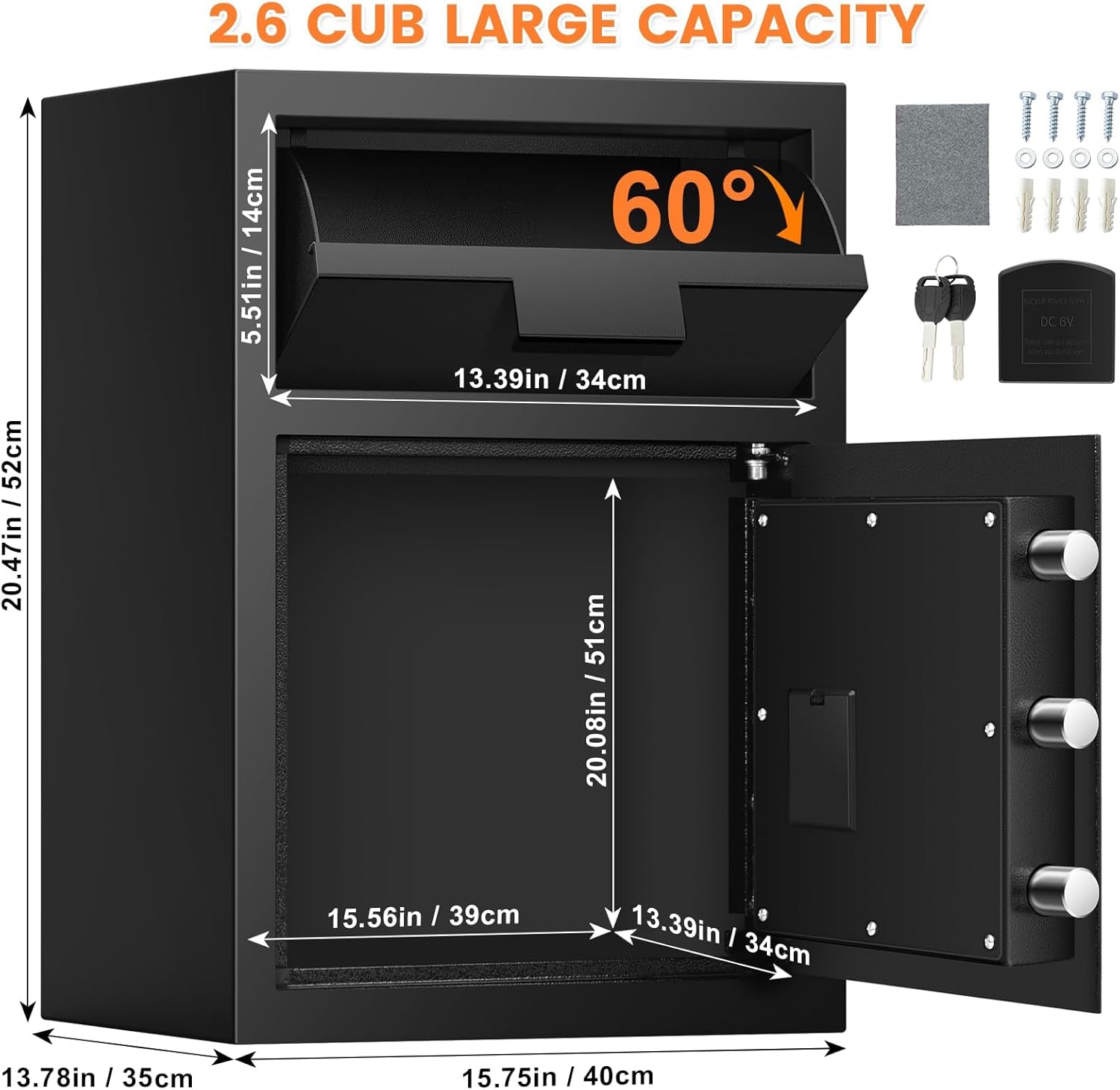 2.12 Cub Fireproof Waterproof, Security Home Safe with Fireproof Document Bag ,Inner Cabinet and LCD Display, Large Safe Box for Money Jewelry Documents